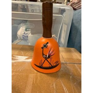 Tesa Southwest Originals Hand Painted Ceramic Bell Roadrunner Orange Wood Handle